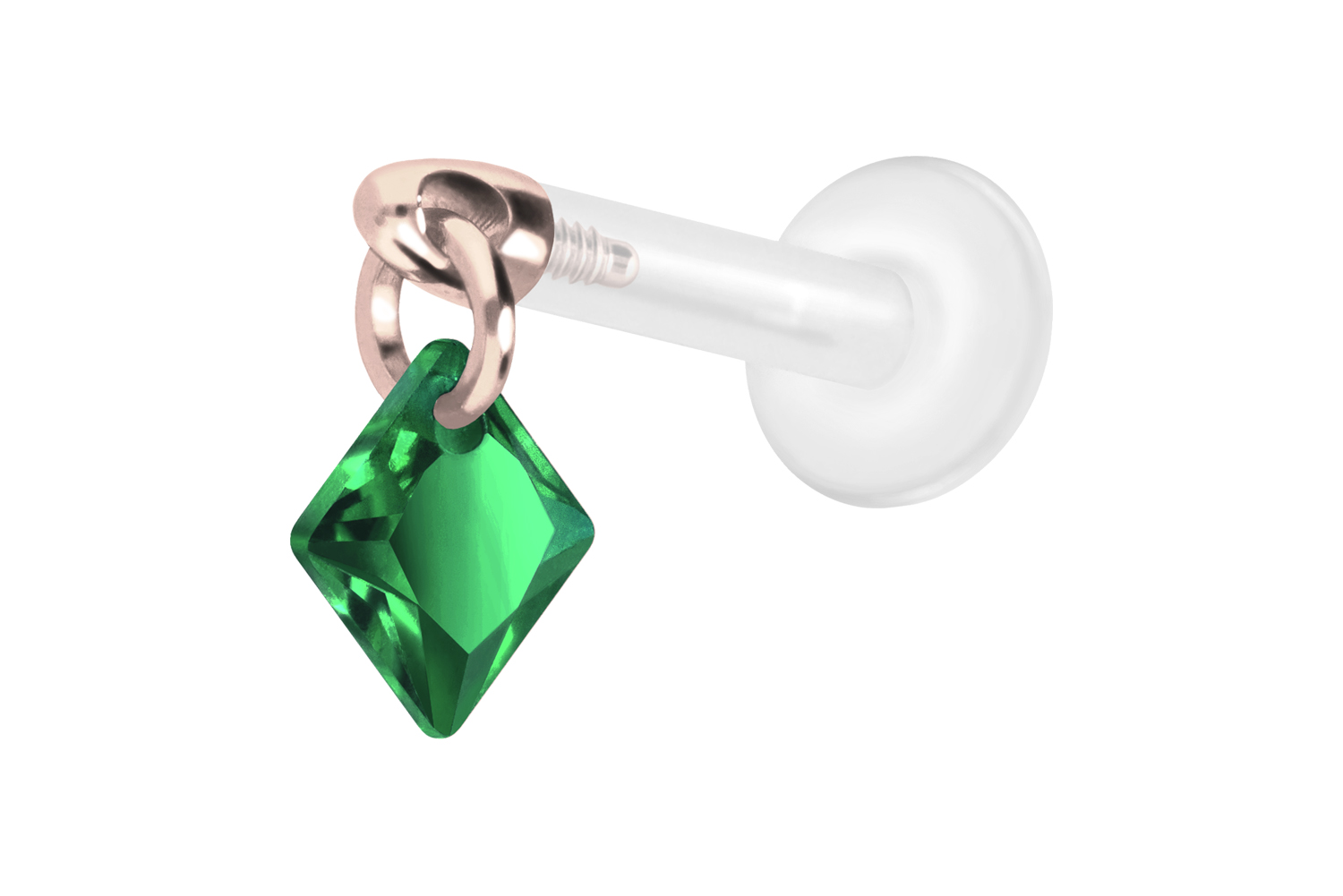 PTFE Labret Piercing mit Innengewinde + Titan-Aufsatz KRISTALLQUADRAT
